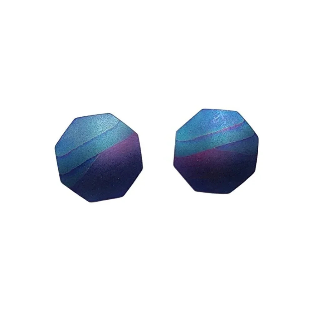 Vintage Hexagon Stud Earrings Blue - Picture 1 of 2